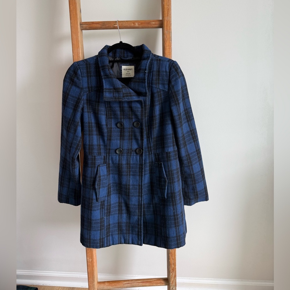 Old Navy Early‑2000s Plaid Pea Coat – Size S